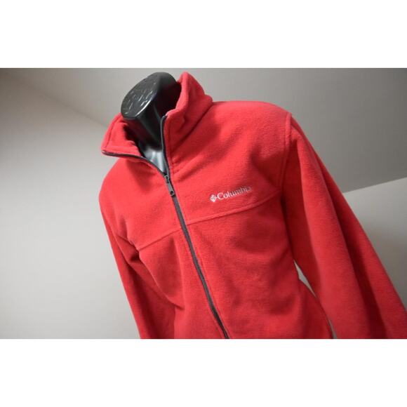 Columbia Fleece Full Zip Sweater Jacket Hiking Camp Red Mens Large - Picture 2 of 10